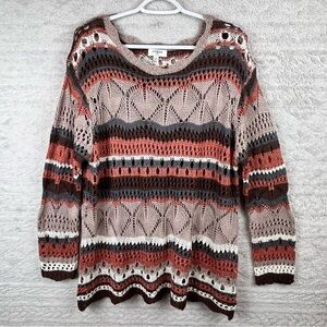 Umgee Loose Knit Oversized Sweater Muted Colors Striped Large